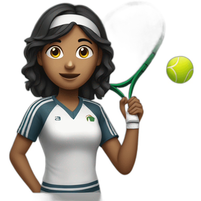 indian girl teenager playing tennis wearing a spartan uniform with wavy black hair emoji