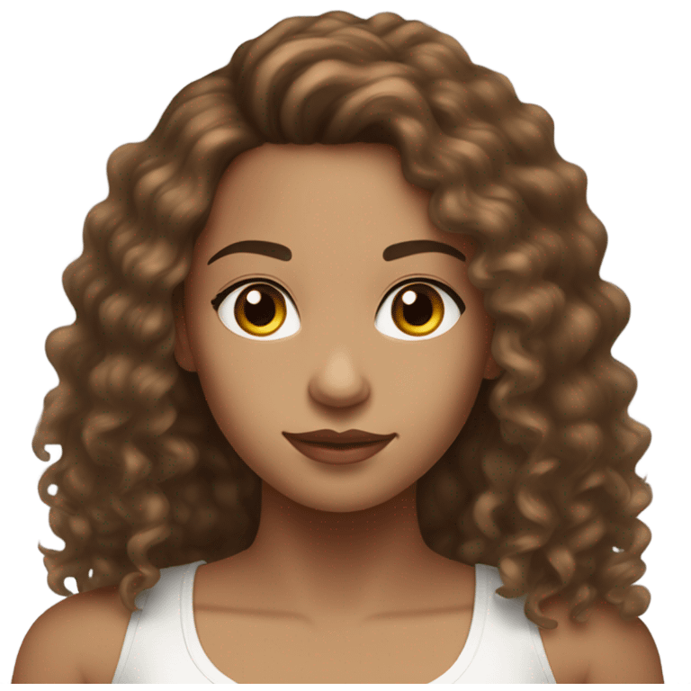 a light skin bi racial young woman with long brown curly hair dark brown eyes in a white tank top emoji