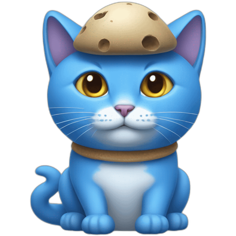 Blue cat with a small human body and a mushroom cap emoji