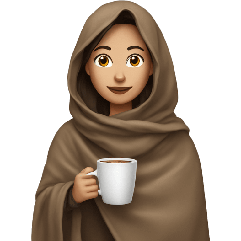 Brunette Drinking coffee wrapped in blanket emoji