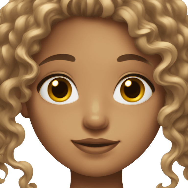 Girl with curly brown long hair and brown eyes with eyeliner and long eye lashes emoji