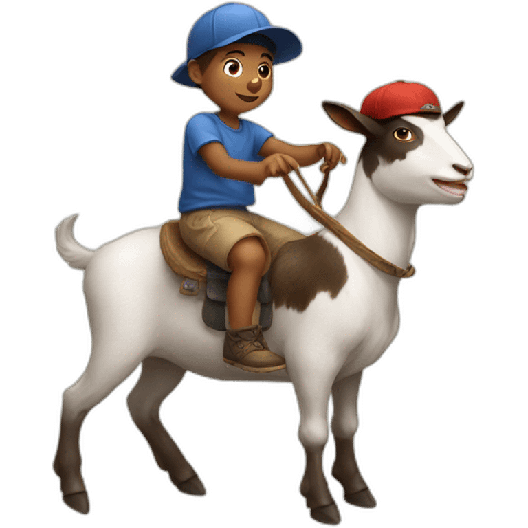 Boy wearing old cap riding a goat emoji