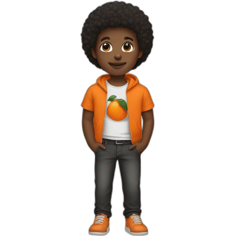 afroamerican boy with a black jaquet and orange t shirt emoji