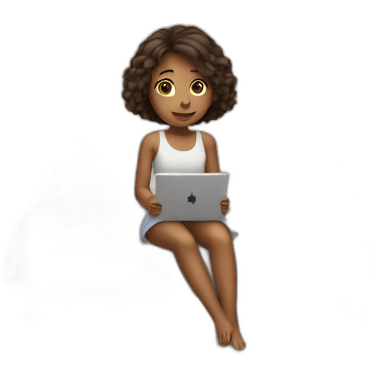 Girl with an iPad sitting on a bed emoji