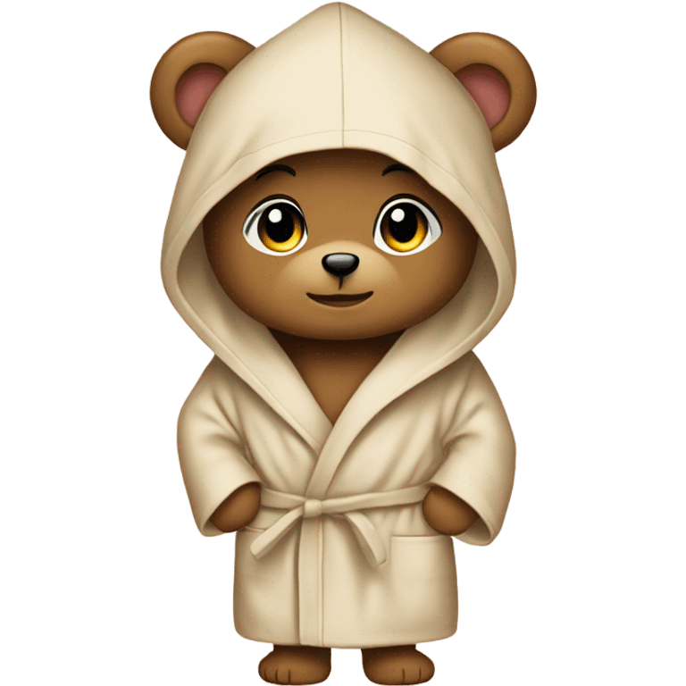 Baby teddy bear beige bathrobe with hoodie emoji