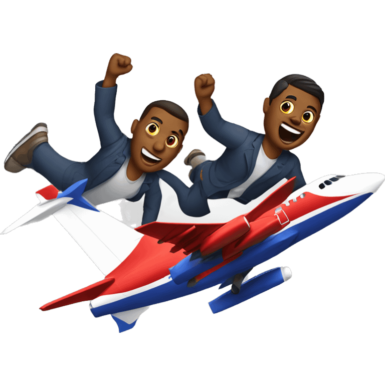 Two men landing on southwest flight in a hurry emoji