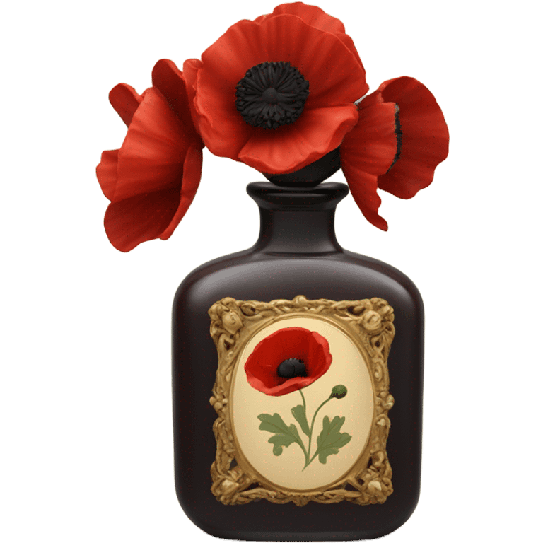 Dark red vintage French style perfume bottle with red poppies
 emoji