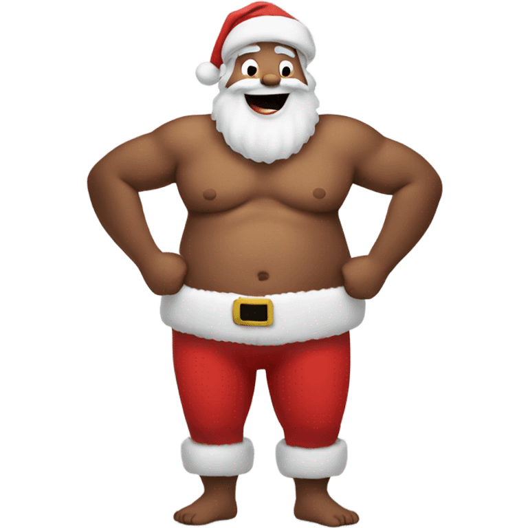 santa holding onto his hairy fat shirtless belly as he laughs emoji