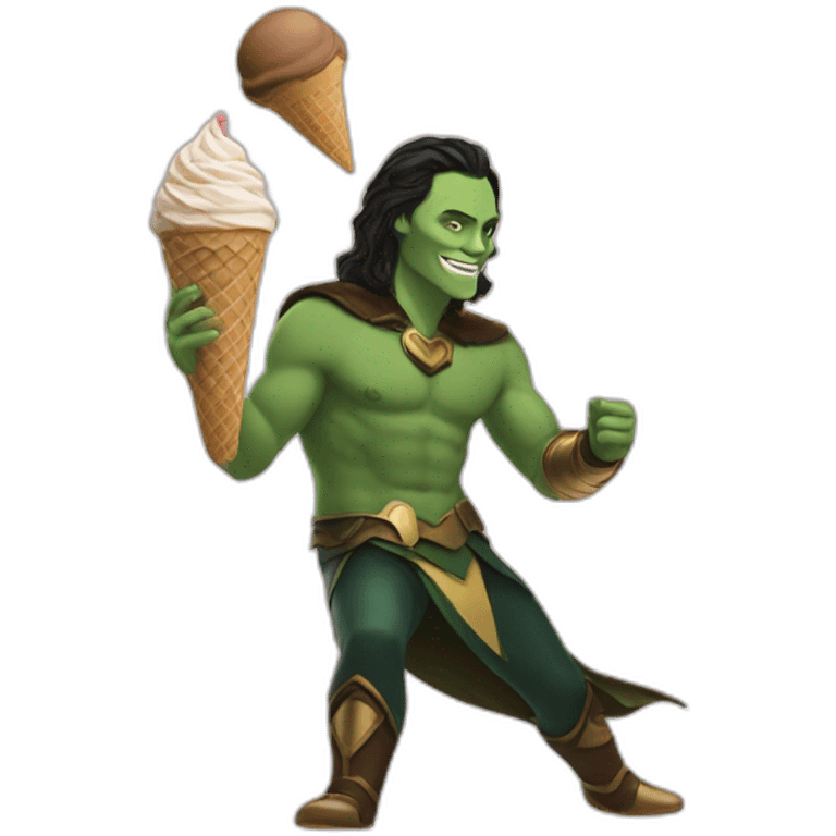 Loki dancing with a ice cream emoji