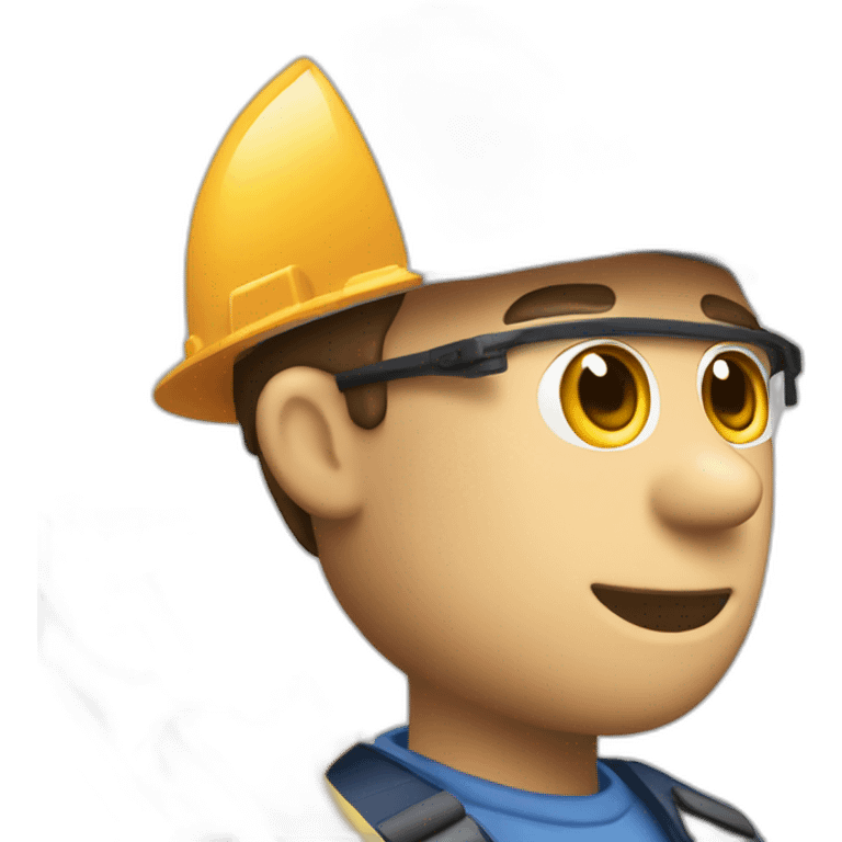 A pixelated logo of a builder with a cap on, and a building tool in front of his face emoji