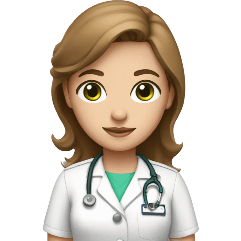 nurse with pink shirt, brown hair, green eyes emoji