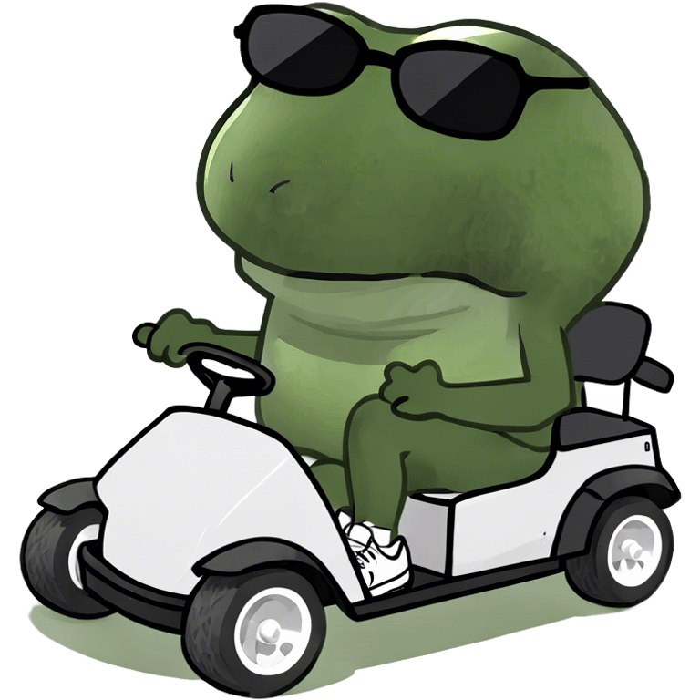 Bufo playing golf in a golf kart without a hat emoji