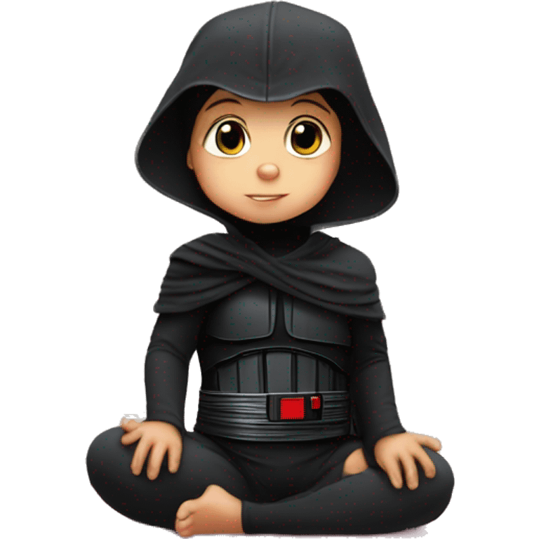 Baby yoga wearing a kylo ren mask emoji