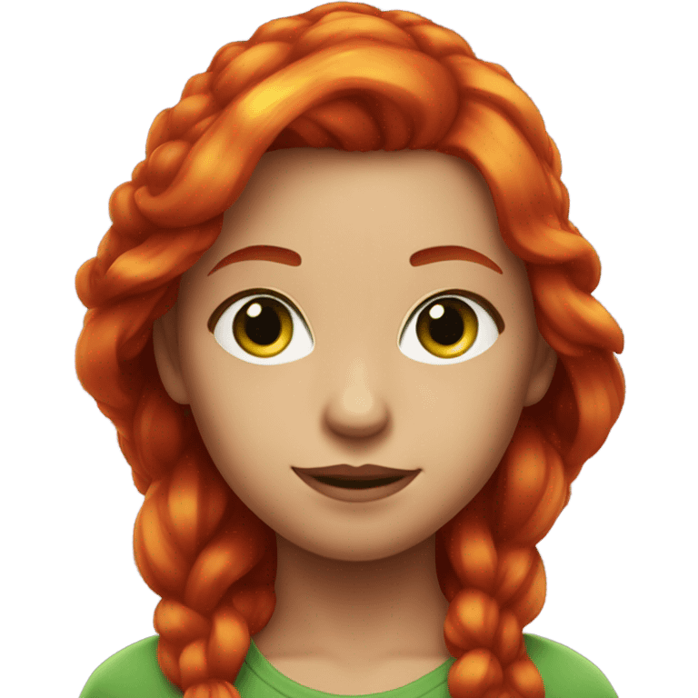 girl with red hair on fire and green glowing eyes emoji