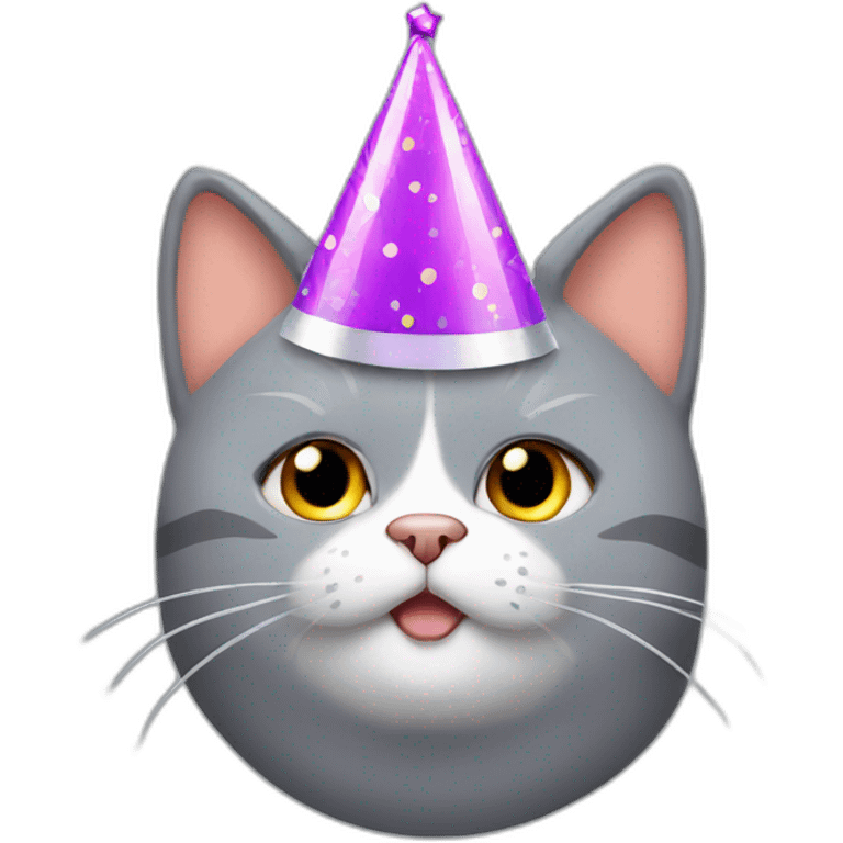 Fat Grey cat with birthday hat emoji