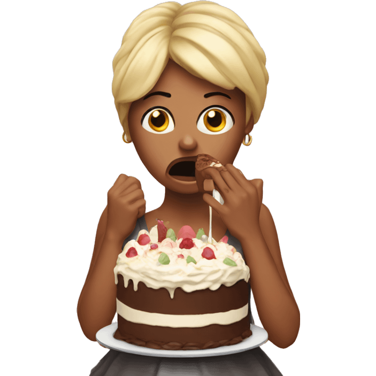 woman sad nervous eating cake emoji