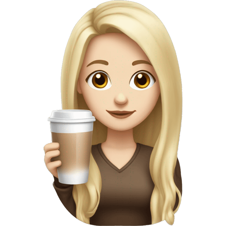 white girl with brown eyes and blonde long hair and a hot chocolate emoji