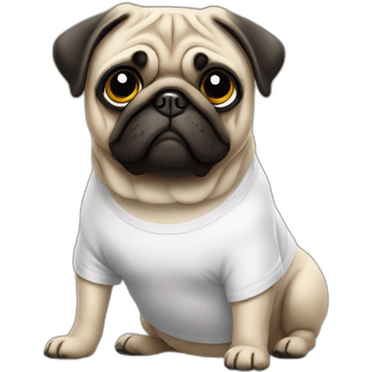 pug wearing a t-shirt emoji