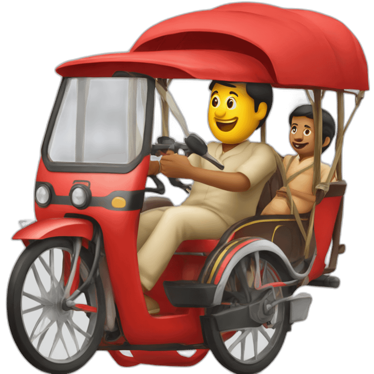 Bangladeshi rickshaw red and a driver biking it emoji