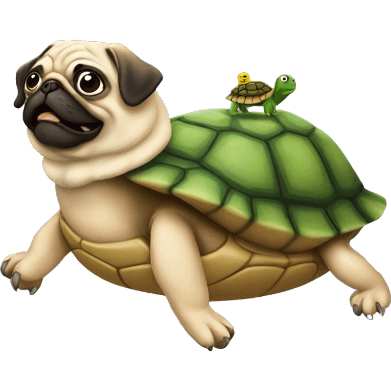 Pug riding a turtle. emoji