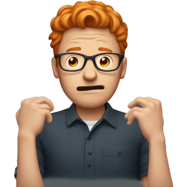 man with ginger hair and glasses visibly scared hands over face emoji