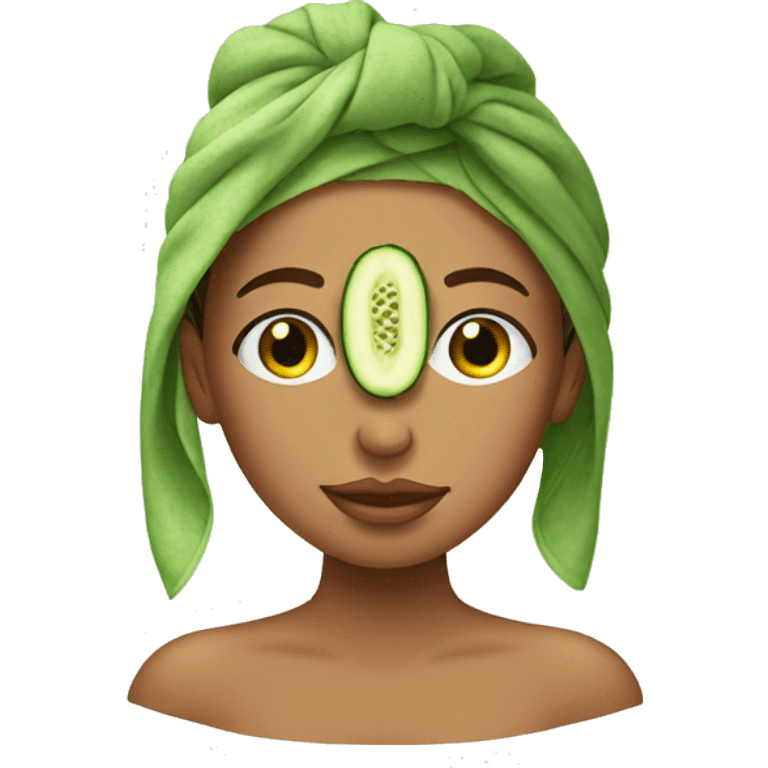 Girl with cucumbers on eyes and hair towel emoji