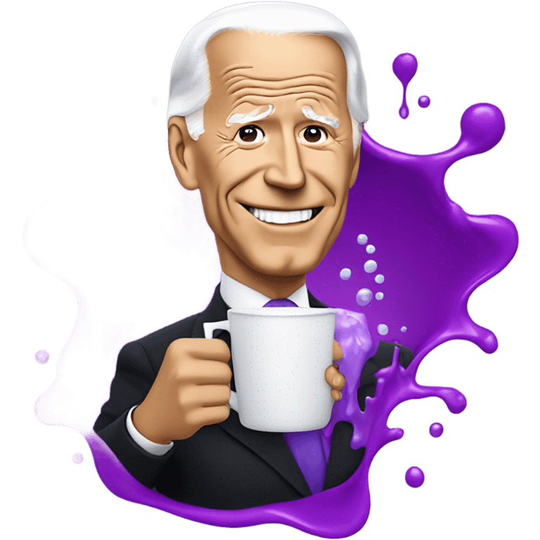 biden with purple liquid spilling out of white cup emoji