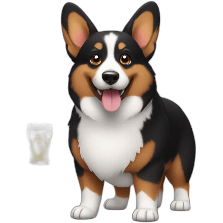 Black corgi with a big beer emoji