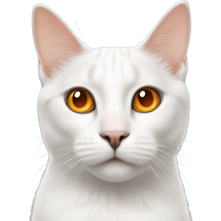 White cat with a black nose and a black spot of the upper right side and a orange spot on the upper left side of face emoji