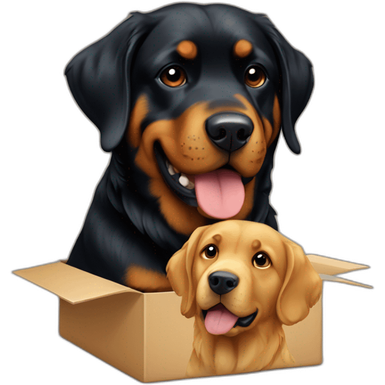 A Rottweiller with golden retriever in box emoji