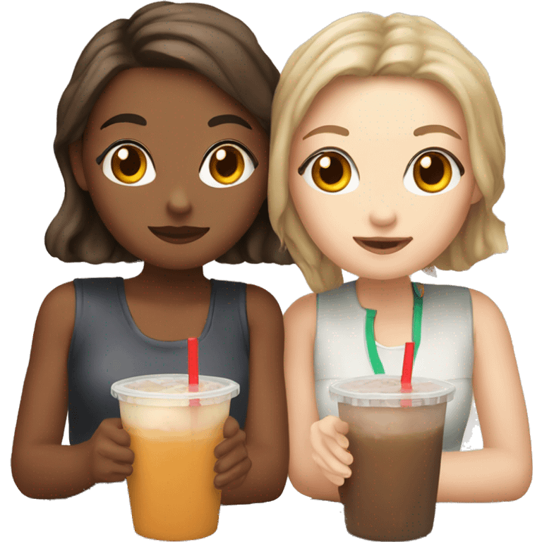 Two white girls with brown hair drinking boba tea emoji