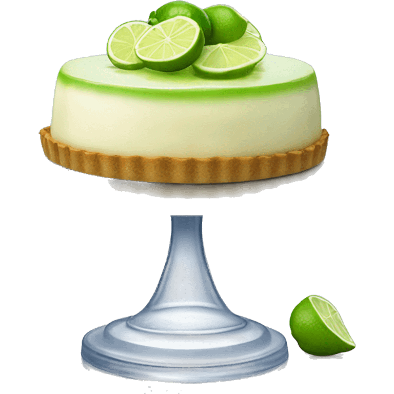 Realistic key lime pie inside of a glass covered cake stand with glass lid. emoji