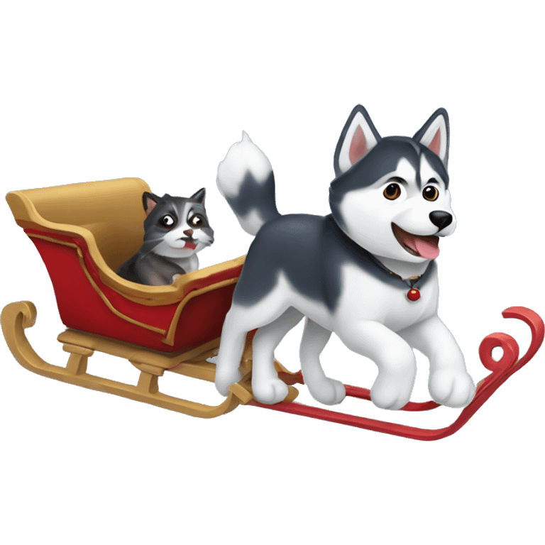 Husky pushing cat in a sleigh  emoji