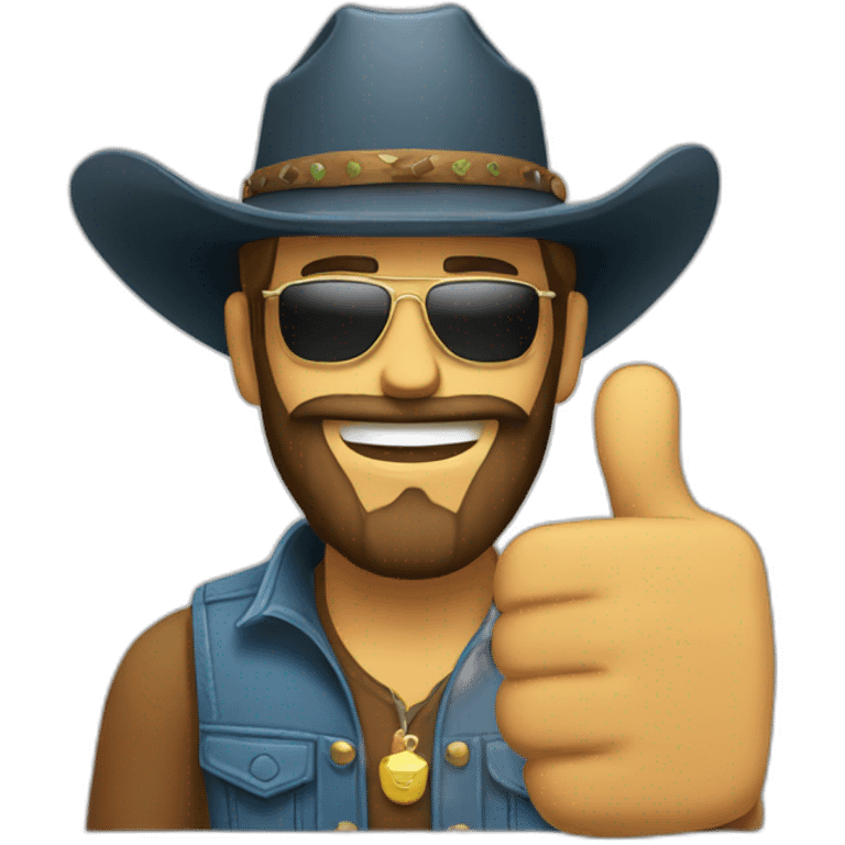 bearded man with cowboy hat and sunglasses and thumbs up emoji