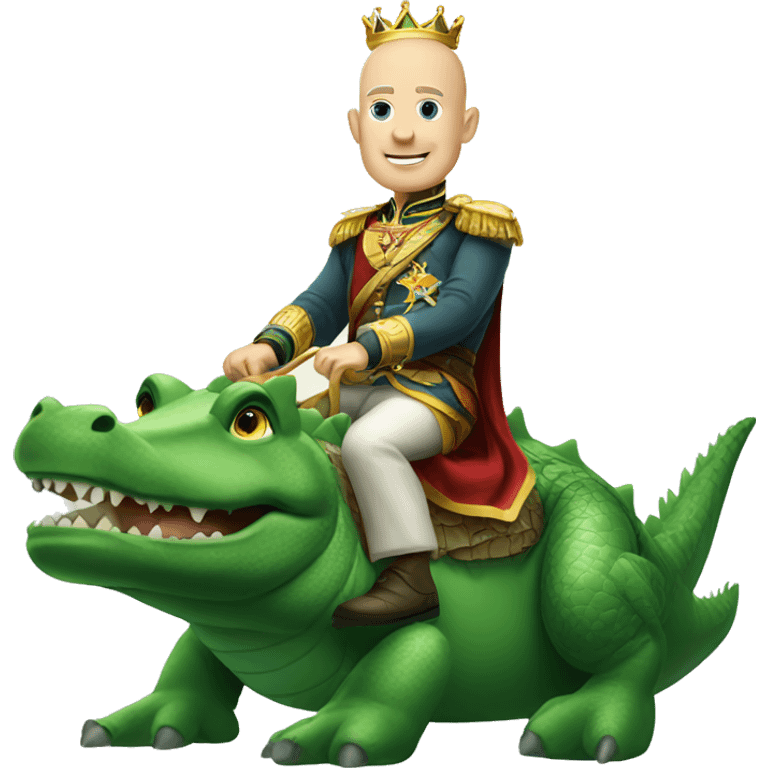 White bald king riding Alligator  emoji