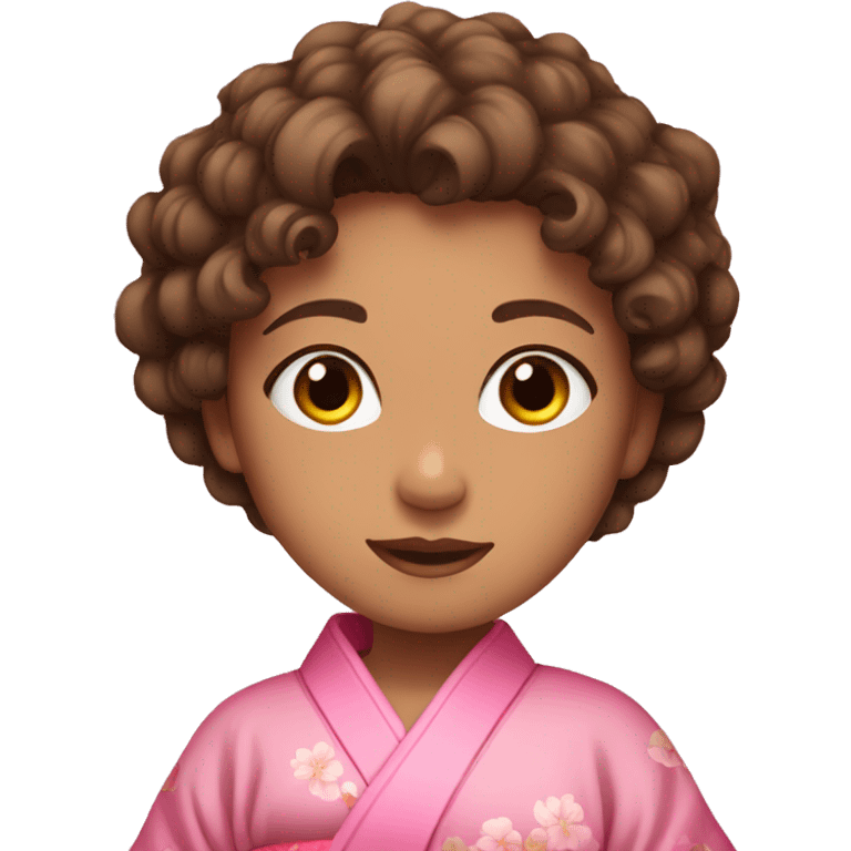 Girl with brown curly hair and brown eyes wearing an pink kimono  emoji