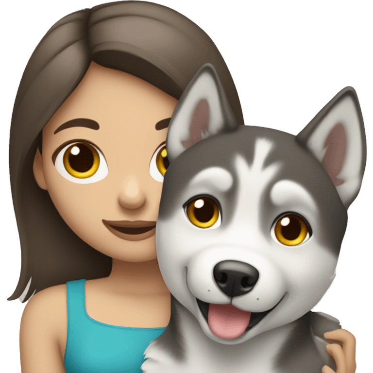 Pale brunette girl holding a husky emoji