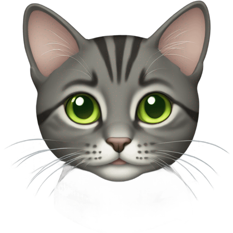 tabby dark gray cat with light green eyes emoji