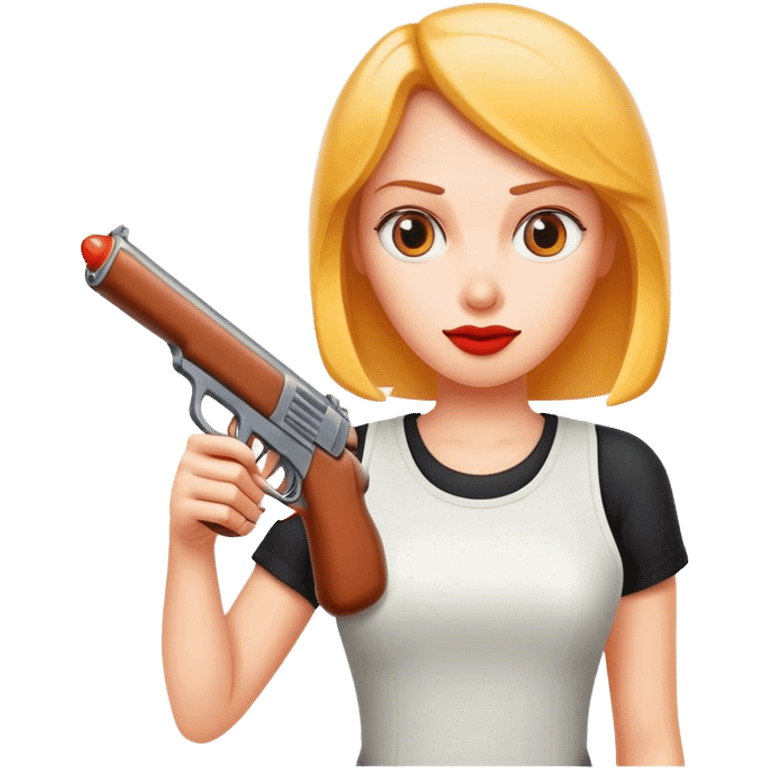 woman pointing a gun at a hotdog emoji