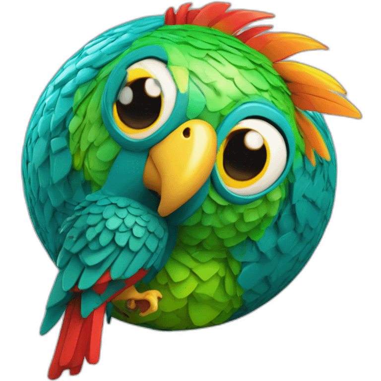 3d sphere with a cartoon courageous target Parrot skin texture with futuristic eyes emoji