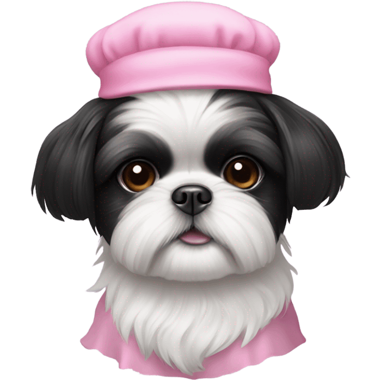 black and white shih tzu wearing a pink bonnet  emoji