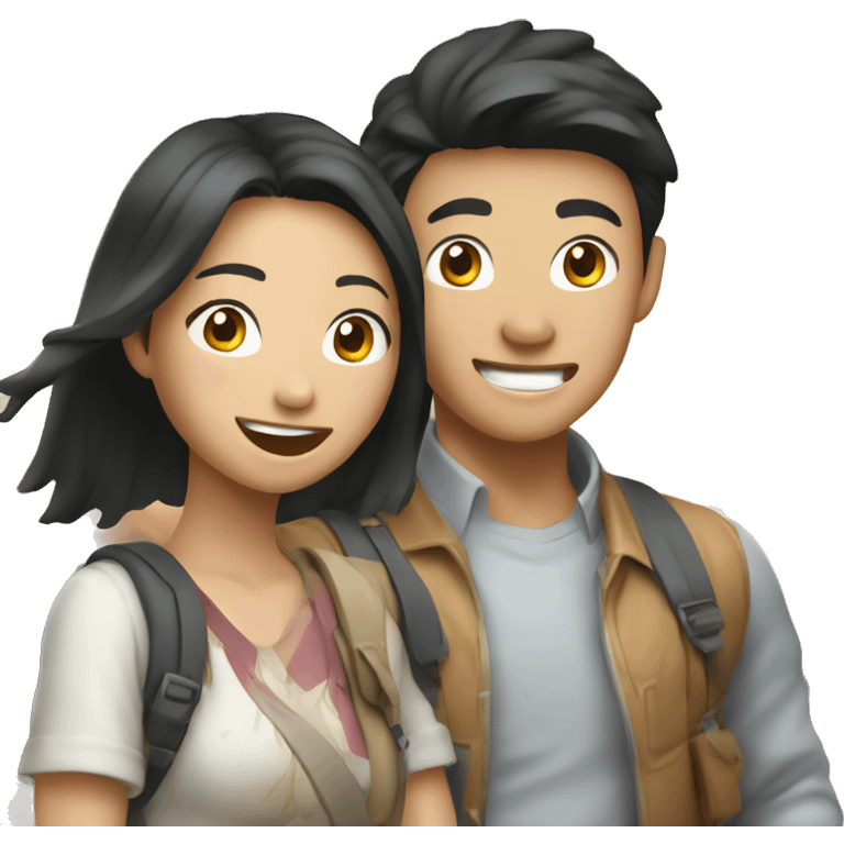 Attractive young  Asian couple excitedly traveling  emoji