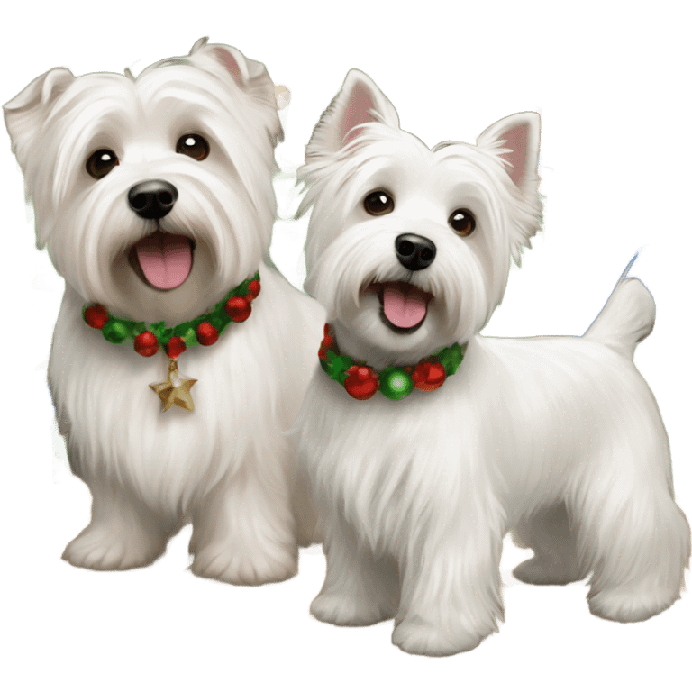 Two Westies and a havanese Christmas emoji