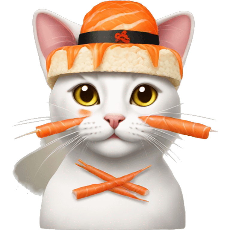 cat wearing a hat made out of sushi emoji