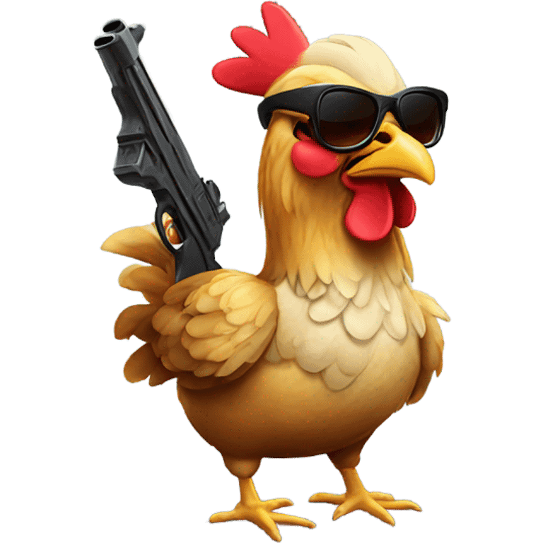 Chicken with a gun and sunglasses emoji