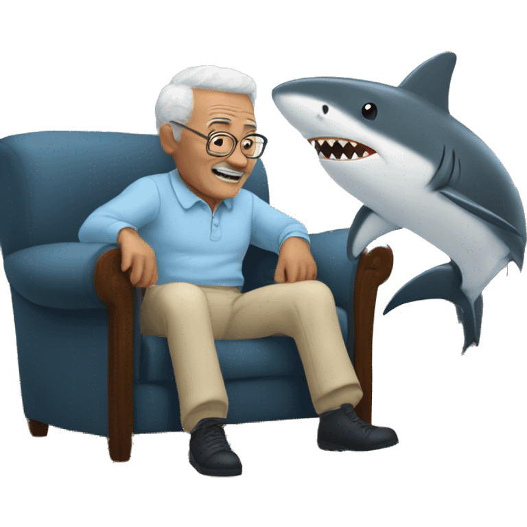 grandfather with shark at home emoji