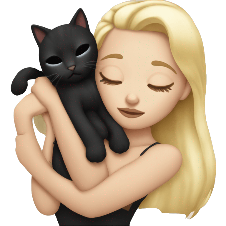 White girl blonde hair sleeping with black kitty emoji