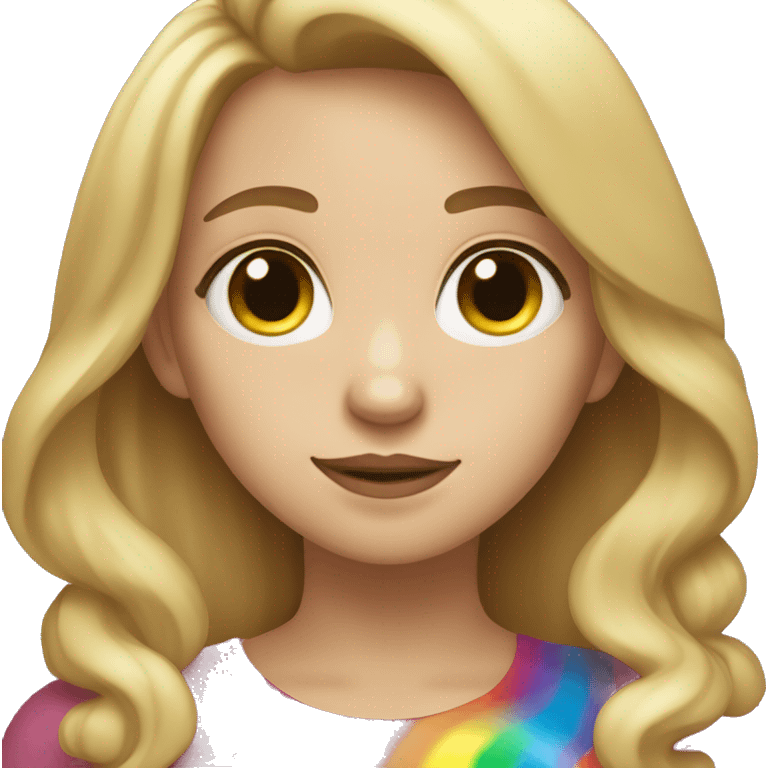 girl with blonde and brown hair holding an infinty symbol rainbow emoji