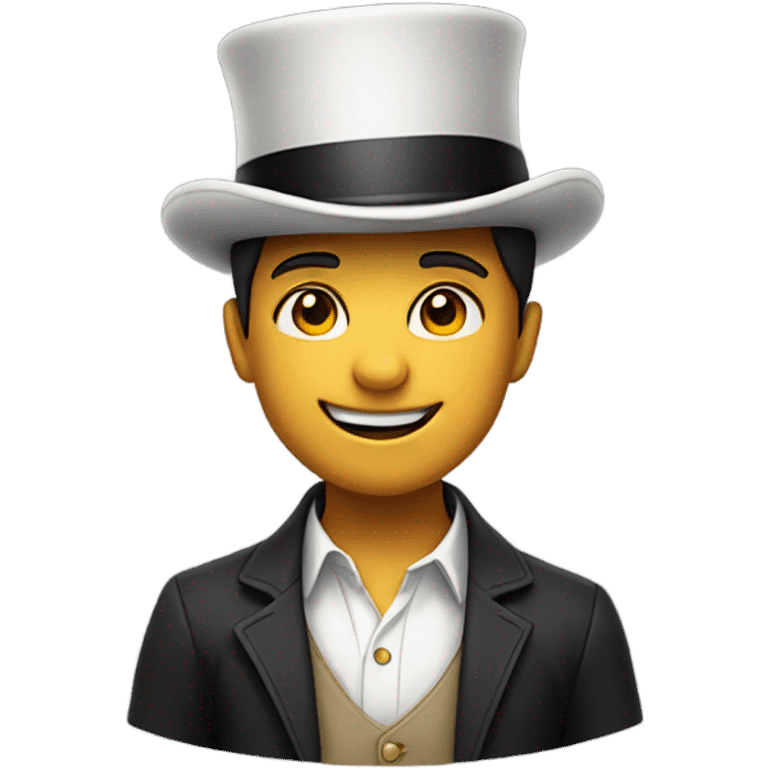 smiling boy in casual shirt with top hat emoji