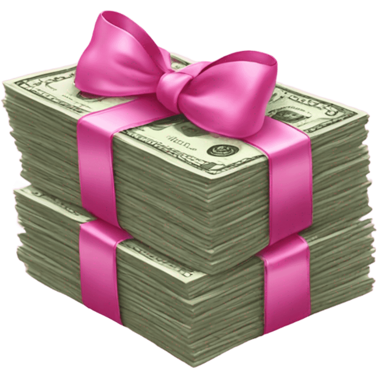 create a stack of money with glitter and a pink bow wrapped around it  emoji